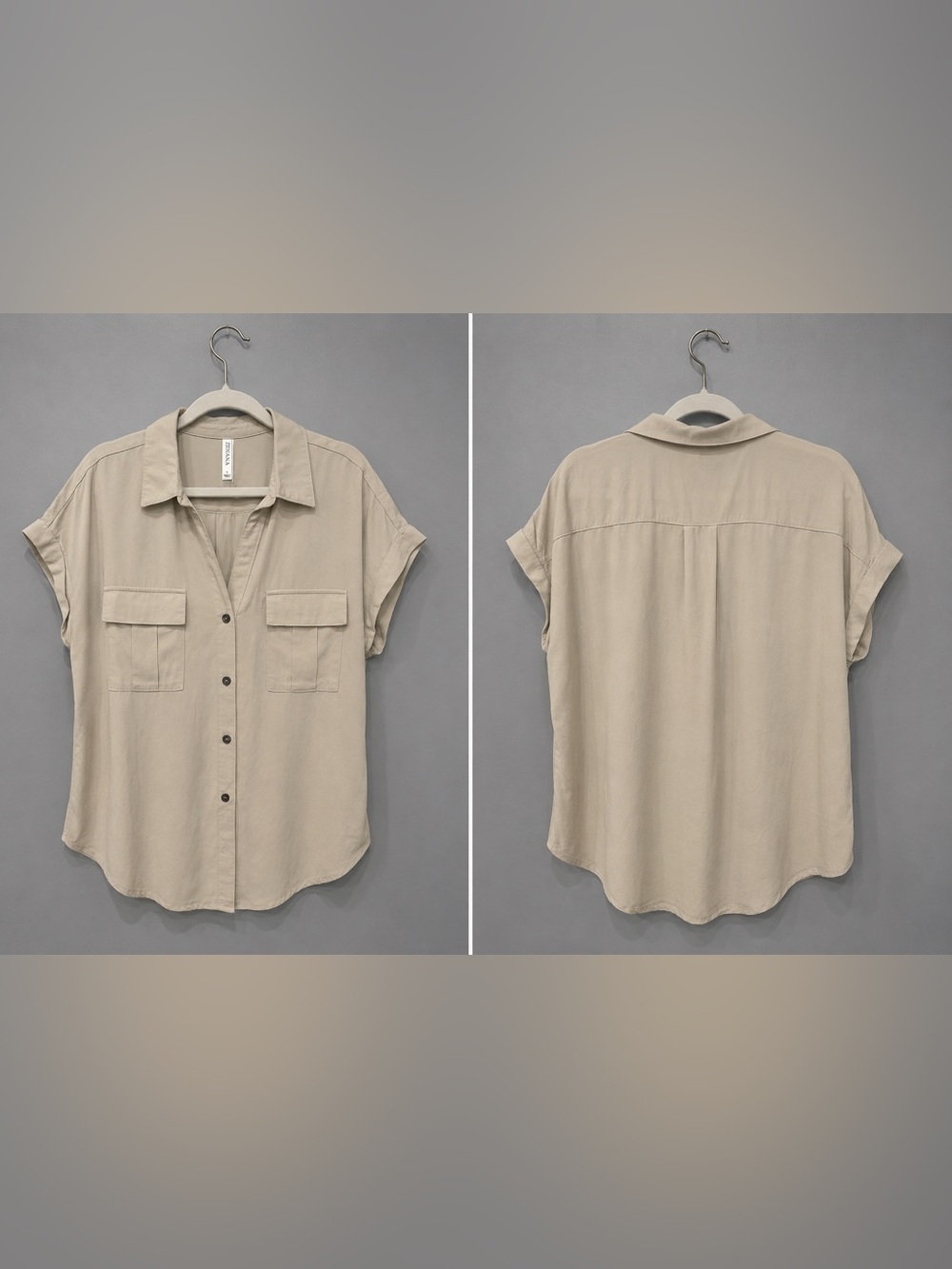 Zenana Relaxed fit Short-Sleeve Shirt - Beige - Picture 6 of 7